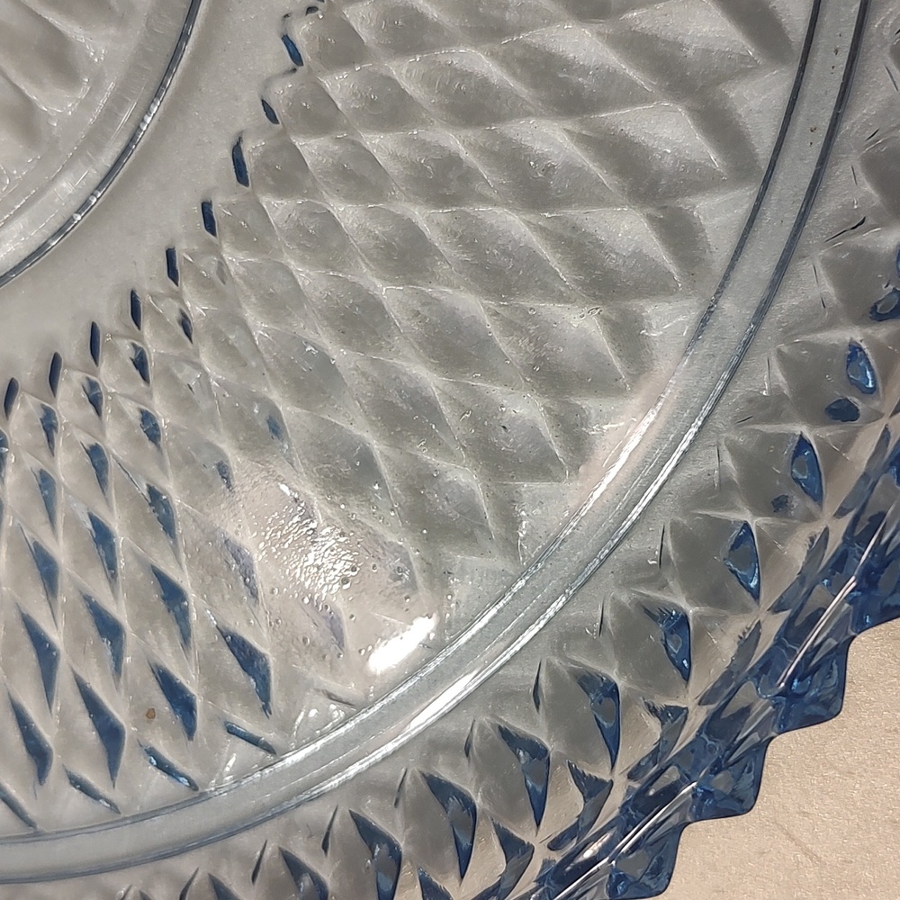 Diamond Point Ice Blue by Indiana Glass Torte Plate Cake Platter - Picture 3 of 7